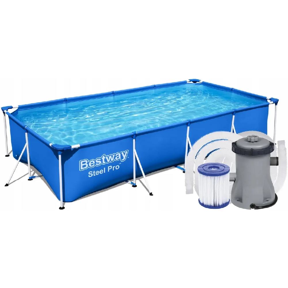 Bestway 56411 BW Steel Pro karkasli basseyn 300×201×66 sm, 3300 l, filtr-nasos 1249 l/soat