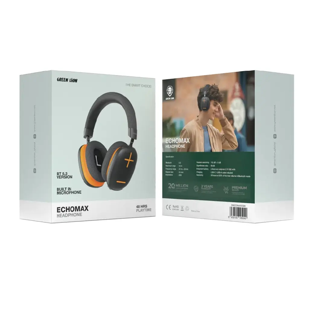 Quloqchin Green Lion Wireless Echo Max, Qora/To‘q sariq (GNECOMAXOGBK)