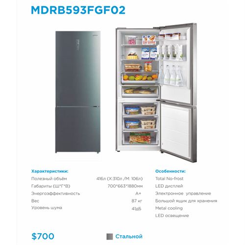Muzlatgich Midea MDRB593FG02, Стальной